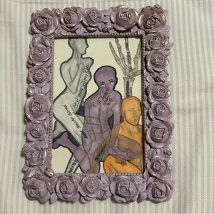 Floral Photo Frame - Lavender and Gold with hand-drawn art.